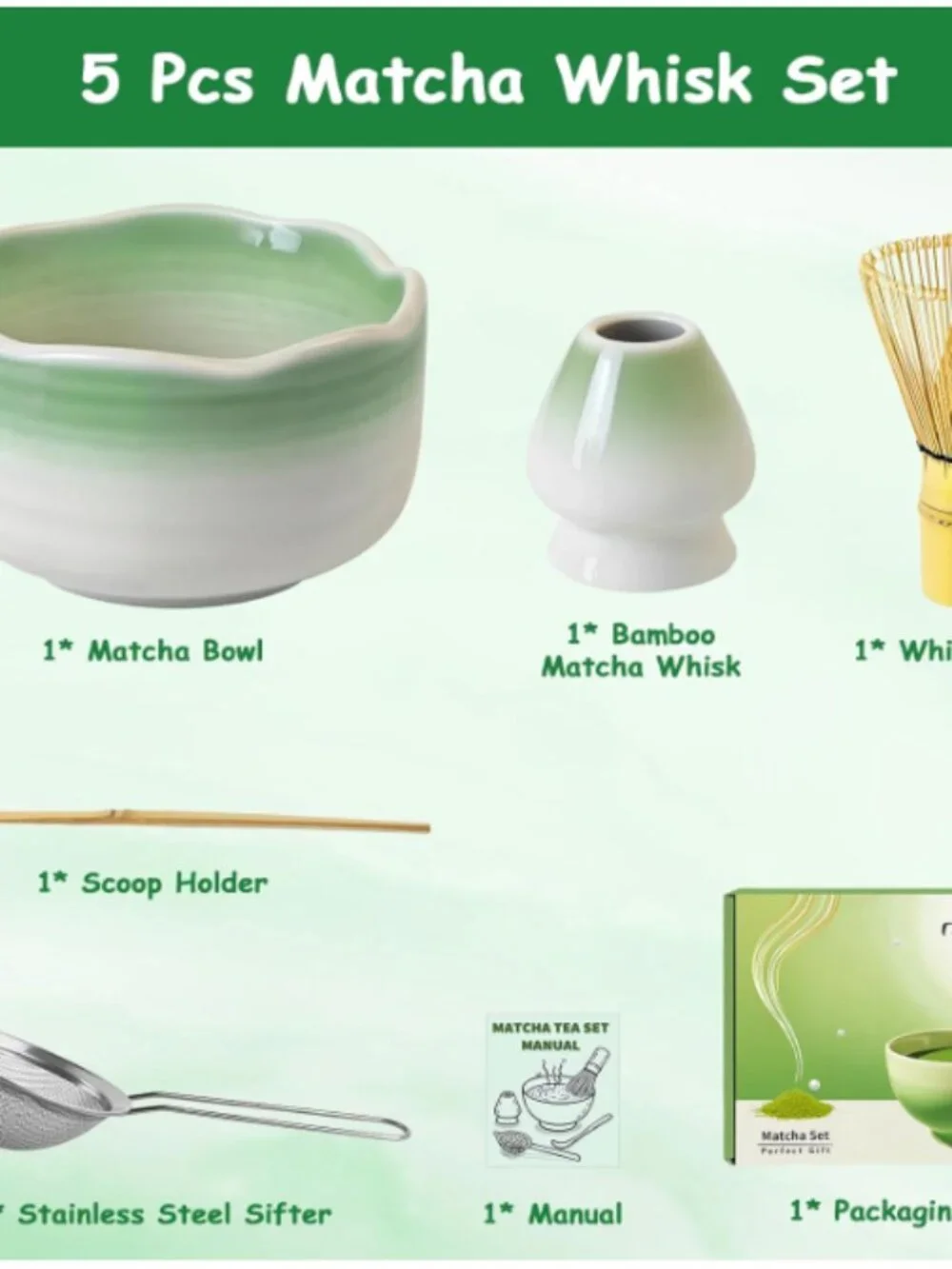 MATCHA TEA PORCERLAIN & BAMBOO 7 PIECE SET